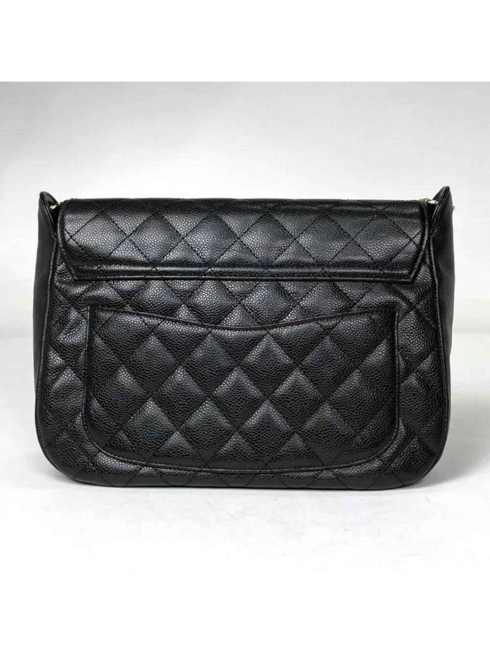 Chanel Shoulder Bag CC Logo Quilted Caviar Leather Black